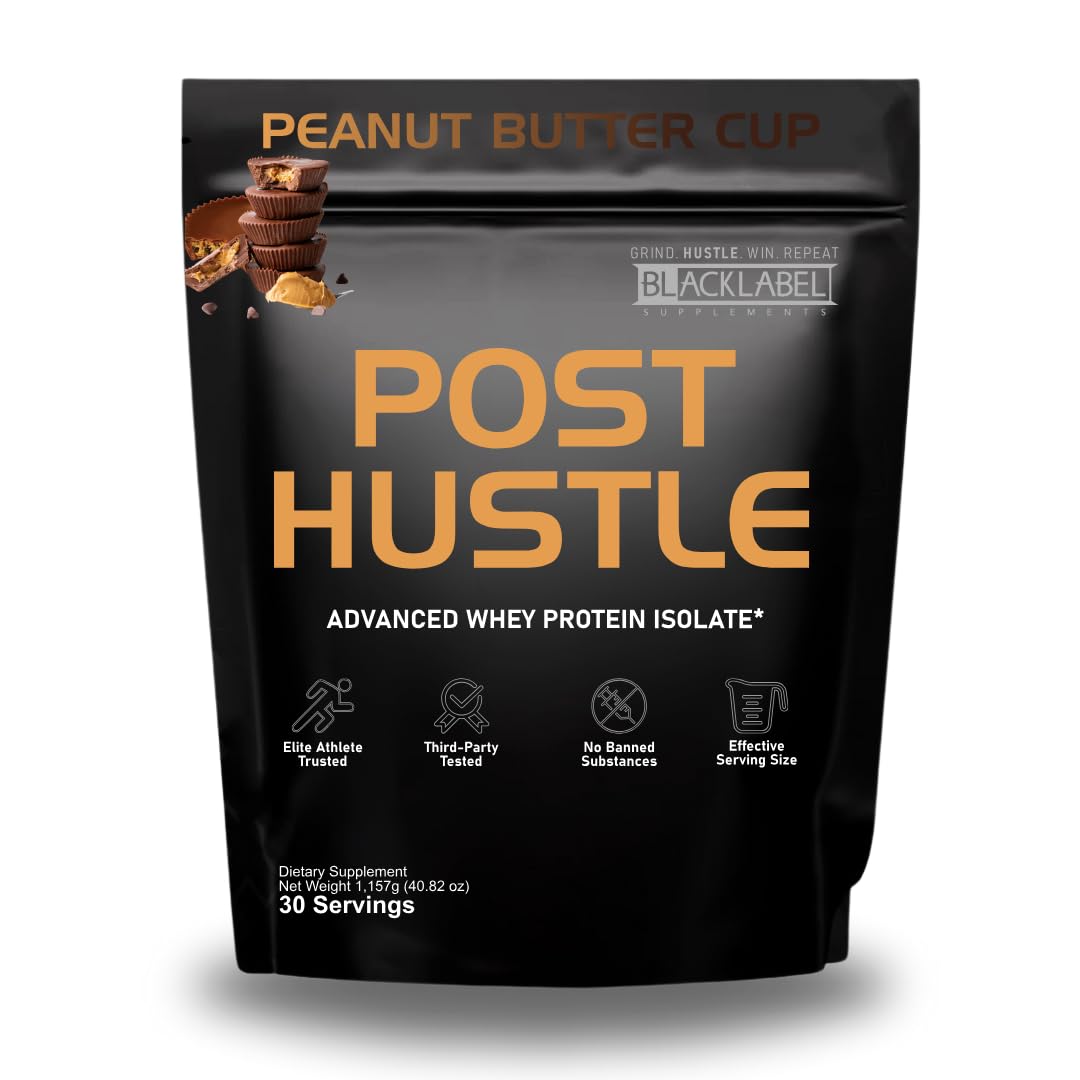 BLACKLABEL Supplements - Post Hustle - Post-Workout Protein Supplement - for Muscle Rebuilding & Recovery - Advanced Whey Protein Isolate & Enzymes - 30 Servings - Peanut Butter Cup