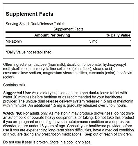 Swanson Dual-Release Melatonin - Sleep Schedule Supplement- (60 Tablets, 3mg Each)
