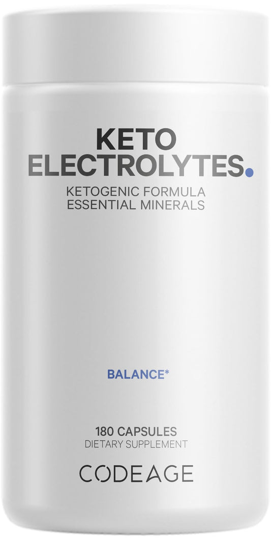 Codeage Keto Electrolytes Supplement - Vegan Electrolyte Tablets w Magnesium, Potassium, Calcium & Salt - Electrolyte Powder Salt Pills & Drink Hydration Supplements - Non-GMO Keto Diet - 180 Capsules