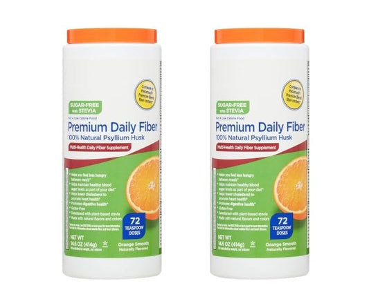 Daily Fiber Supplement Sugar Free, Orange Flavor 14.6 oz - 72 Teaspoon Doses, Psyllium Husk Powder, Plant-Based Fiber, Psyllium Fiber Supplement, Gluten-Free Fiber Powder. (Pack of 2)