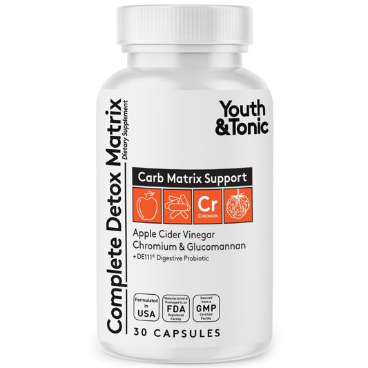 Youth & Tonic Balanced Detox Pills as Complete Gut Cleanse & Carb Matrix Support with ACV, Glucomannan, Chromium for Body Detoxing & Digestive Health, Supplement for Men & Women, Third-Party Tested