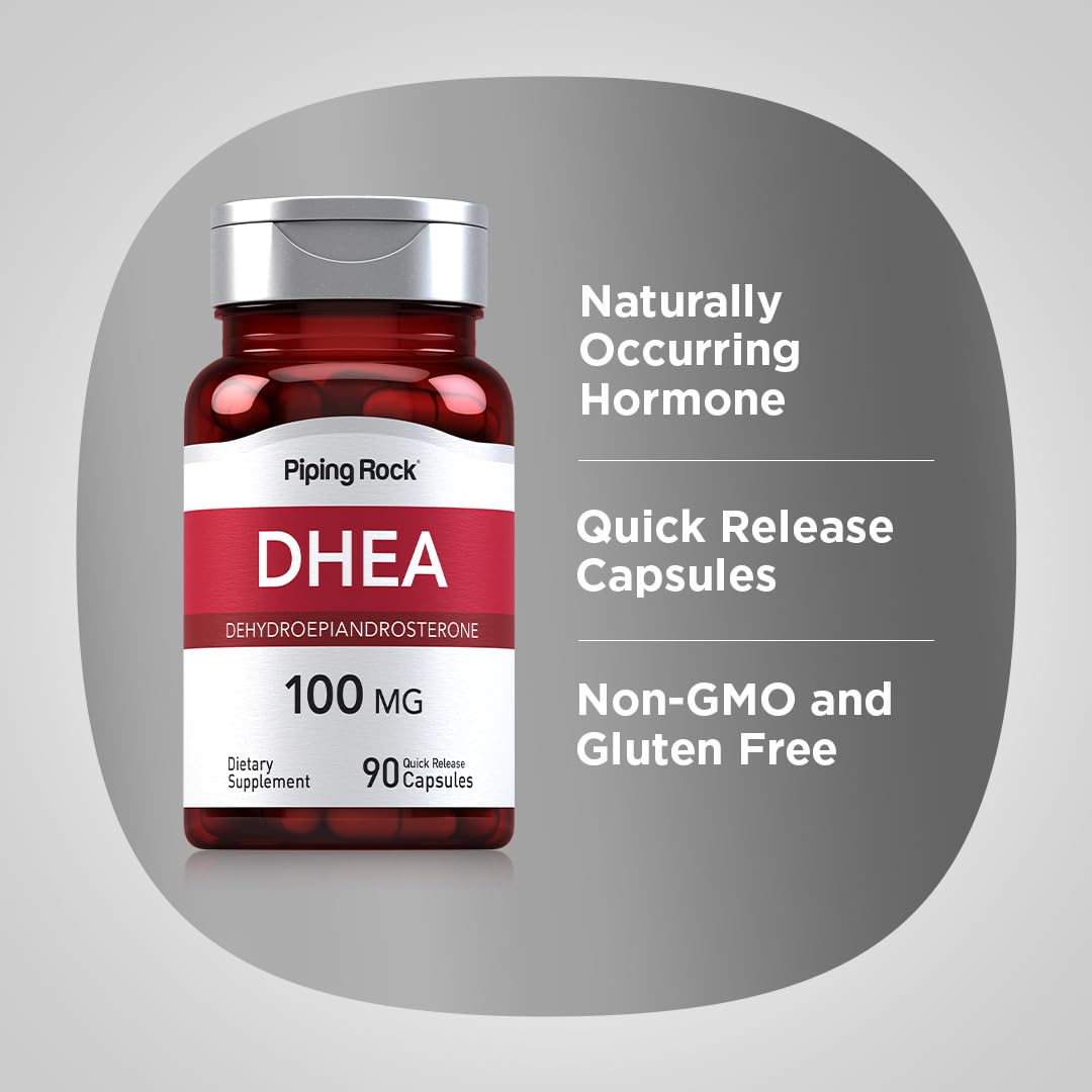 Piping Rock DHEA for Women and Men 100mg | 90 Capsules | Dehydroepiandrosterone Supplement | Non-GMO, Gluten Free