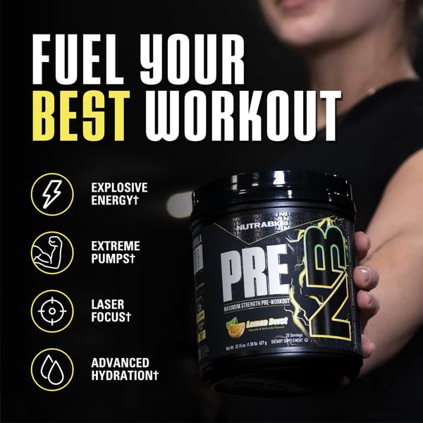 NutraBio PRE Workout Powder - New Formula- Sustained Energy, Mental Focus, Endurance - Beta Alanine, Caffeine, Electrolytes - 20 Servings - Lemon Burst