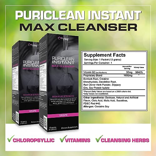 Wellgenix Puriclean Instant MAX Cleaner - Clean and Clear Full Body and Colon Cleanser Detox - Healthy Choice for Alcohol and Body Detoxification, 5X Stronger & Faster, 1 Packet (13 Grams)