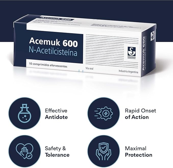 Acemuk N-Acetylcysteine (NAC) 600mg - Supports Respiratory Health, Immune Function, Liver & Kidney Detox - Potent Antioxidant, Easy to Absorb - 20 Tablets (1-Pack)