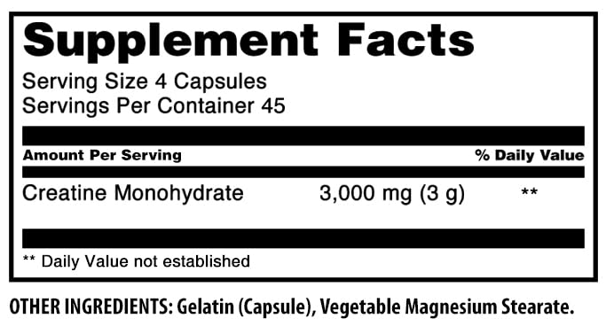 Amazing Formulas Creatine Monohydrate Supplement | 3000 Mg per Serving | 180 Capsules | Non-GMO | Gluten-Free | Made in USA