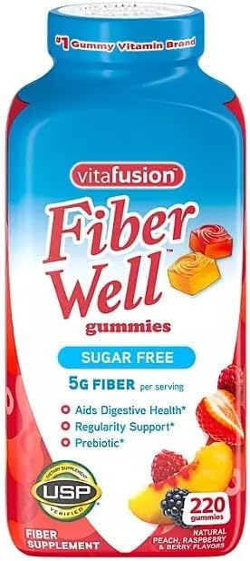 Fibe r Well Sugar Free Gummies Supplement, Peach, Strawberry and BlackBerry Flavored Supplements, 220 Count