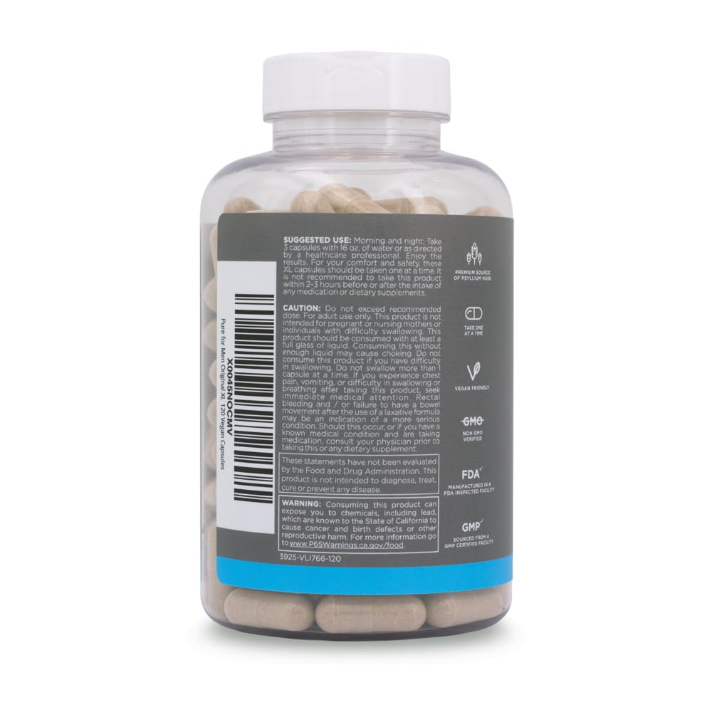 Pure for Men Stay Ready Fiber Extra Strength Supplement | Digestive Regularity | Bowel Movement & Gut Health Support | Vegan Cleanliness | Proprietary Formula | 120 Vegan XL Capsules