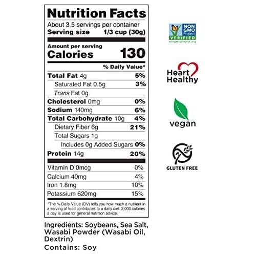 Seapoint Farms Wasabi Dry Roasted Edamame Healthy GlutenFree Snacks 12Pack 35 Ounce Pack of 12