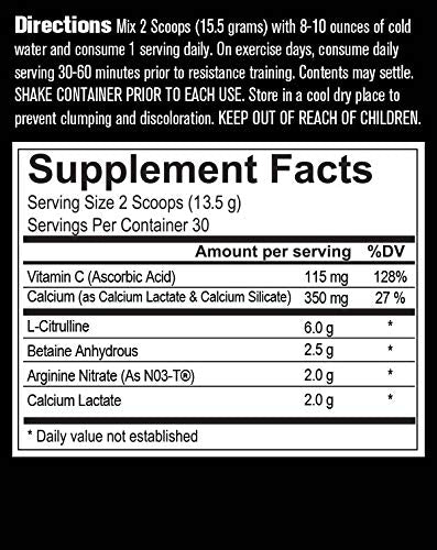 VASOBLITZ Award Winning Dual Nitric Oxide Pre Workout with NO3T Arginine Nitrate,L-Citrulline,Betaine Anhydrous,Calcium Lactate,Caffeine Free for Muscular Endurance(30 Serving) (Unflavored)