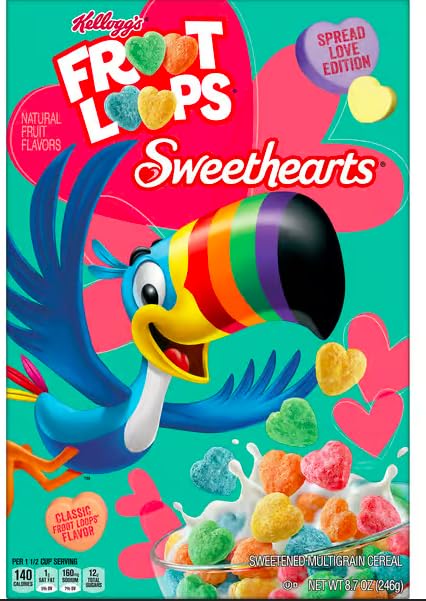 Froot Loops Sweethearts Breakfast Cereal Valentine Edition 87 oz box 3 boxes  261 total oz Angry Goat Goods fridge decoration included