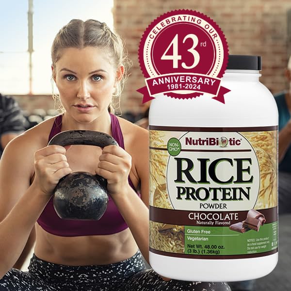 NutriBiotic - Chocolate Rice Protein, 3 Lb (1.36kg) | Low Carb, Vegetarian & Keto-Friendly Raw Protein Powder | Grown & Processed Without Chemicals, GMOs or Gluten | Easy to Digest & Nutrient-Rich