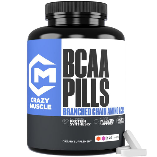 Crazy Muscle BCAA Pills with The Perfect 2:1:1 Ratio of Branched Chain Amino Acids Supplement, 1000mg of BCAAs per Pill (Better Than Capsules), 120 Tablets