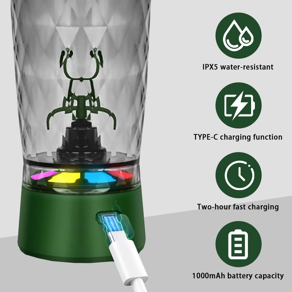Electric Protein Shaker Bottle, USB Rechargeable Blender Cup, Water Drink Mixer Portable Bottles for Gym Sport (Green)
