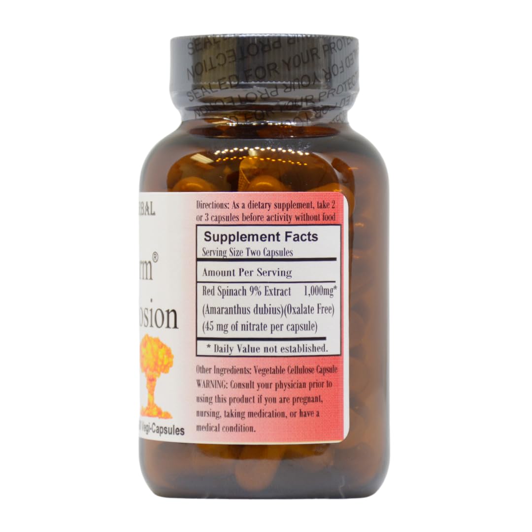 Barlowe's Herbal Elixirs OXYSTORM® N.O. Explosion | Red Spinach Extract 9% | Natural Nitric Oxide Booster | 500mg Per Capsule | 60 Vegan Capsules | No Oxalates, Stearate-Free, Glass Bottled