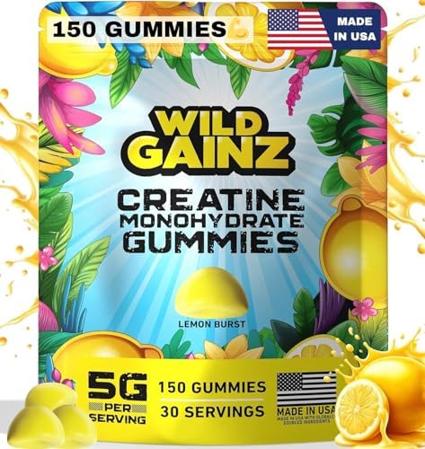 Creatine Monohydrate Gummies for Men & Women 5g - Made in USA, Potency Tested, Vegan, Supports Muscle Growth, Strength & Cognitive Function, Non-GMO Gluten-Free lemon flavored Creatine Chews 150 Gummy