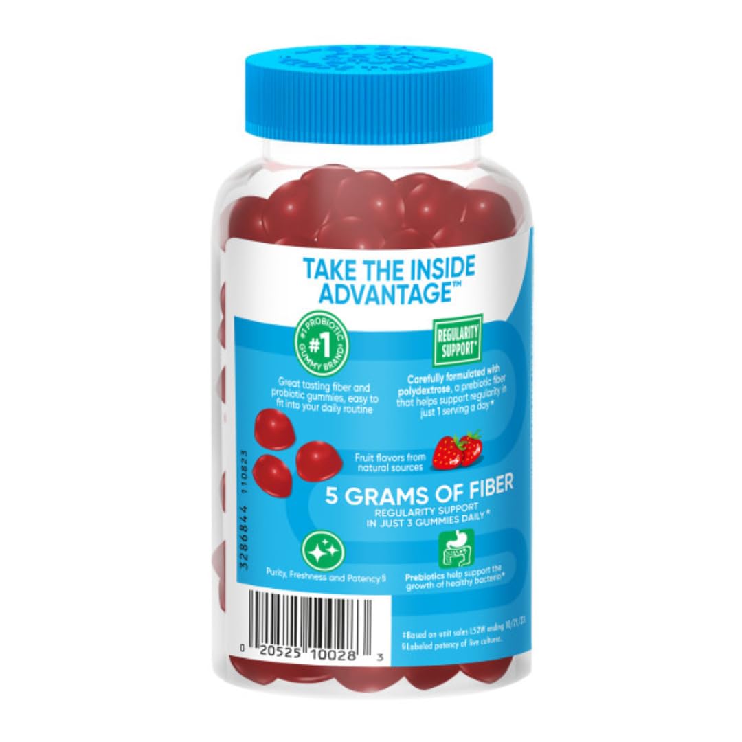 Digestive Advantage Prebiotic Fiber Supplement Strawberry Flavor Gummies with Probiotics for Women & Men Digestive Health, Adults Regularity and Gut Health, 60 Count (3 Pack)
