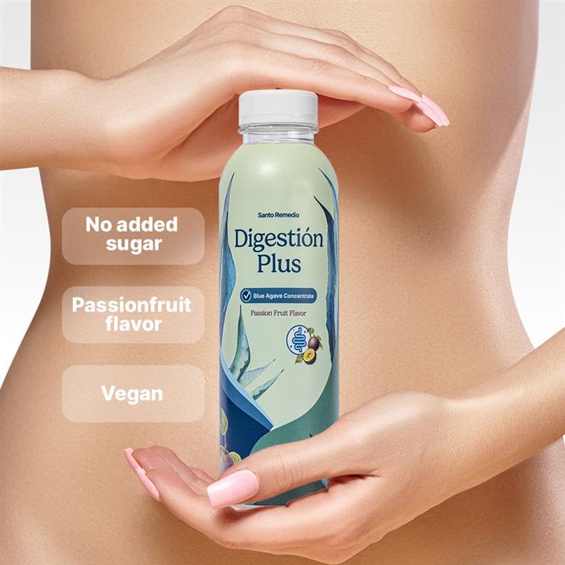 Santo Remedio Digestion Plus, Concentrated Blue Agave Drink, 30 Servings, Passionfruit Flavor, Vegan, Gluten-Free, Non-GMO, No Added Sugar