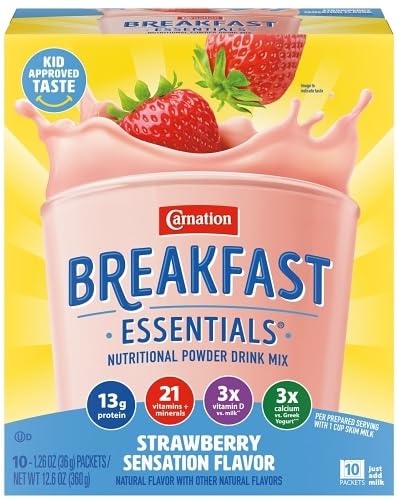 Breakfast Essentials Nutritional Powder Drink Mix Rich Milk Chocolate Classic French Vanilla and Strawberry Sensation 126 Ounce 30 Packets  with Make Your Day Stirrer
