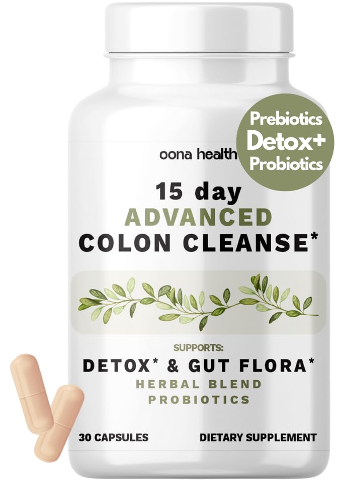 15 Day Advanced Colon Cleanse, Probiotics & Natural Herbs, Supports Detox & Gut Flora for Women & Men, with Cascara Sagrada, Psyllium Husk & Senna Leaf, 30 Capsules 1-2 Daily | 15 Day Cleanse