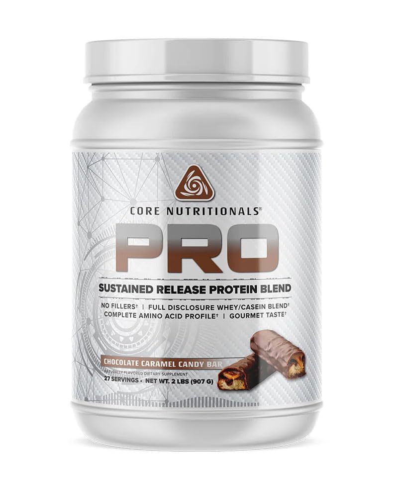 Core Nutritionals Pro Sustained Release Protein Blend, Digestive Enzyme Blend, 25G Protein, 2G Carb, 27 Servings (Chocolate Caramel Candy Bar)