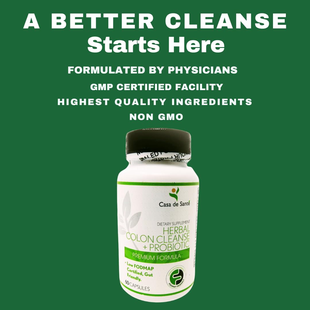Casa de Sante Low FODMAP Herbal Laxative Capsules GLP1 Support Natural Gentle Laxative Pills to Cleanse Colon & Support Digestive System with Probiotics, Psyllium Husk, Senna Leaf & Cascara Sagrada