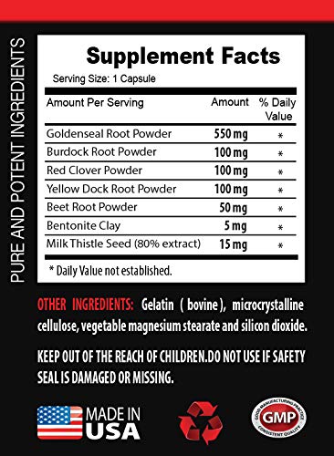 body cleanse and detox - FULL BODY DETOX AND CLEANSE - goldenseal root pills, goldenseal herb, burdock root, red clove, yellow dock root, detox cleanse pills, body cleanse detox - 2 B 200 Capsules