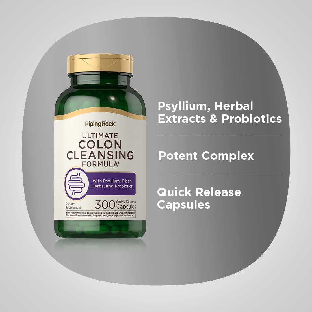 Piping Rock Colon Cleanse Pills | 300 Capsules | Herbal Detox Supplement | Super Formula for Men and Women | with Psyllium, Fiber, and Probiotics | Non-GMO, Gluten Free