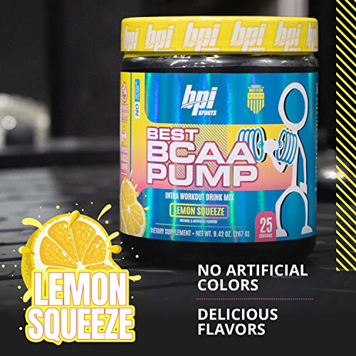 BPI Sports Best BCAA Pump - BCAA Powder Intra Workout Sports Drink with Branched Chain Amino Acids for Hydration & Recovery, for Men & Women - Lemon Squeeze - 25 Servings