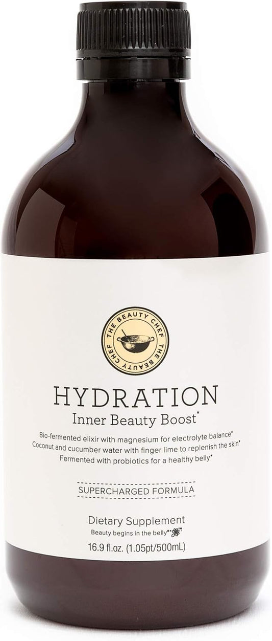 The Beauty Chef Hydration Inner Beauty Boost - Bio-Fermented Liquid to Support Hydration, Electrolyte Balance, & Skin Moisture Levels, Fermented Hyaluronic Acid, 16.9 fl. oz / 500mL