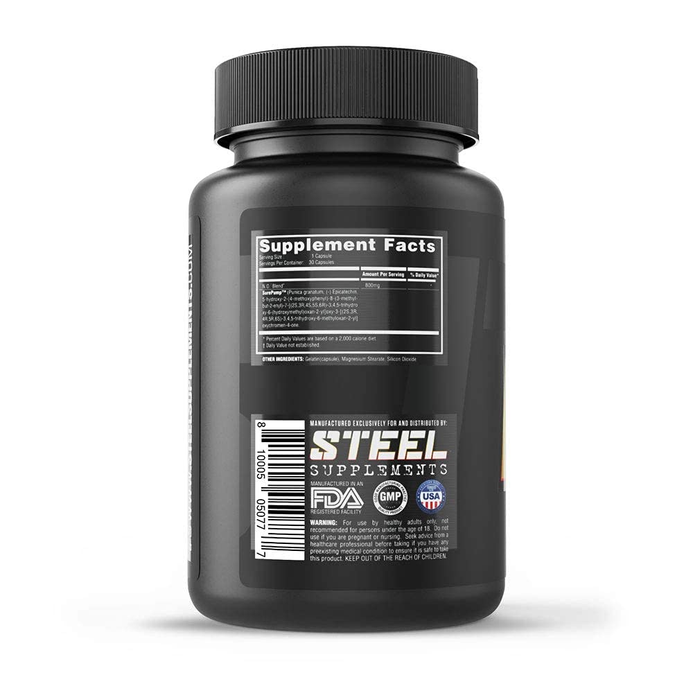 Steel Supplements N.O.7 | Nitric Oxide Formula | Blood Flow | Vascular Support | Pumps & Muscle Fullness | 30 Capsules