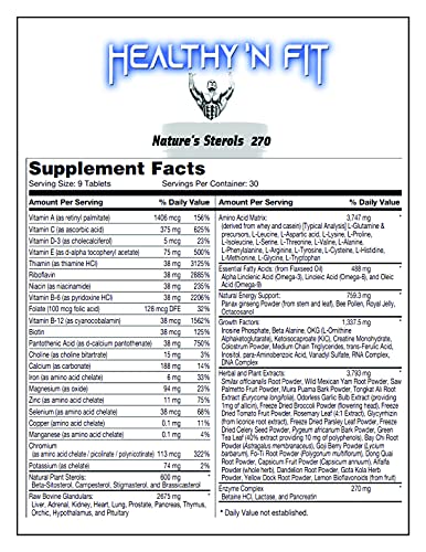 Healthy 'N Fit Nature’S STEROLS: 270 tab - Anabolics Matrix with Steroidals, Amino Acids, Nutraceuticals, Glandulars, Stim-Free Energy and Electrolytes.