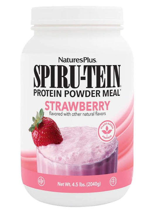 Natures Plus SPIRU-TEIN, Strawberry - 4.5 lbs - Plant-Based Protein Shake - Non-GMO, Vegetarian, Gluten Free - 60 Servings