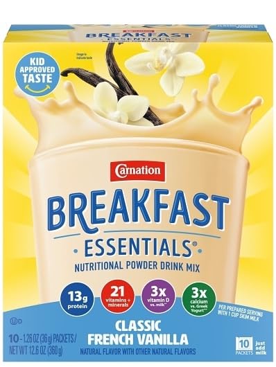 Breakfast Essentials Nutritional Powder Drink Mix Rich Milk Chocolate Classic French Vanilla and Strawberry Sensation 126 Ounce 30 Packets  with Make Your Day Stirrer