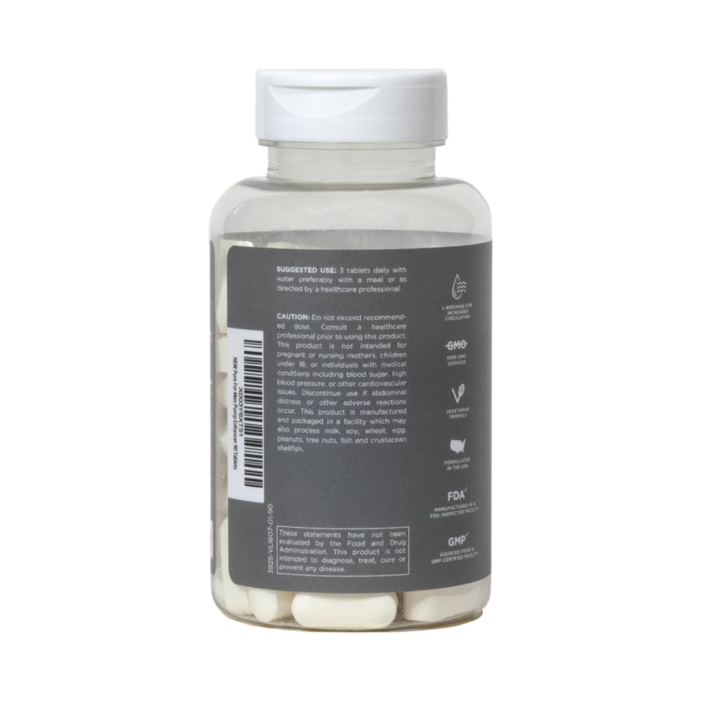 Pure for Men Pump Enhancer | Pre Workout Supplement for Muscle Pump, Stamina and Increased Blood Flow | Nitric Oxide Booster with L-Arginine & L-Citrulline | Focus and Energy Support | 90 Count