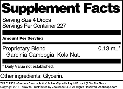 Garcinia Cambogia & Kola Nut Glycerite Liquid Extract (1:5) - No Flavor (1 oz, ZIN: 522502)