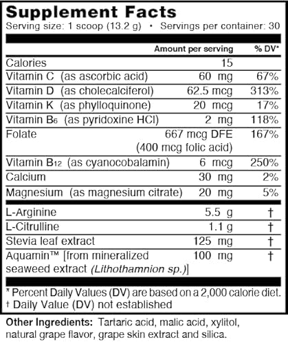 L-ARGININE PRO | 5,500mg L-Arginine Plus L-Citrulline 1,100mg Powder Drink Mix Supplement for Increased Nitric Oxide Production | Promotes Endurance (30 Servings (Pack of 2), Raspberry & Grape)