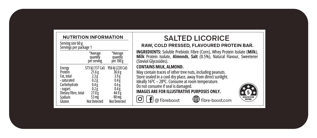 Fibre Boost Cold Pressed Salted Licorice flavoured Protein Bar