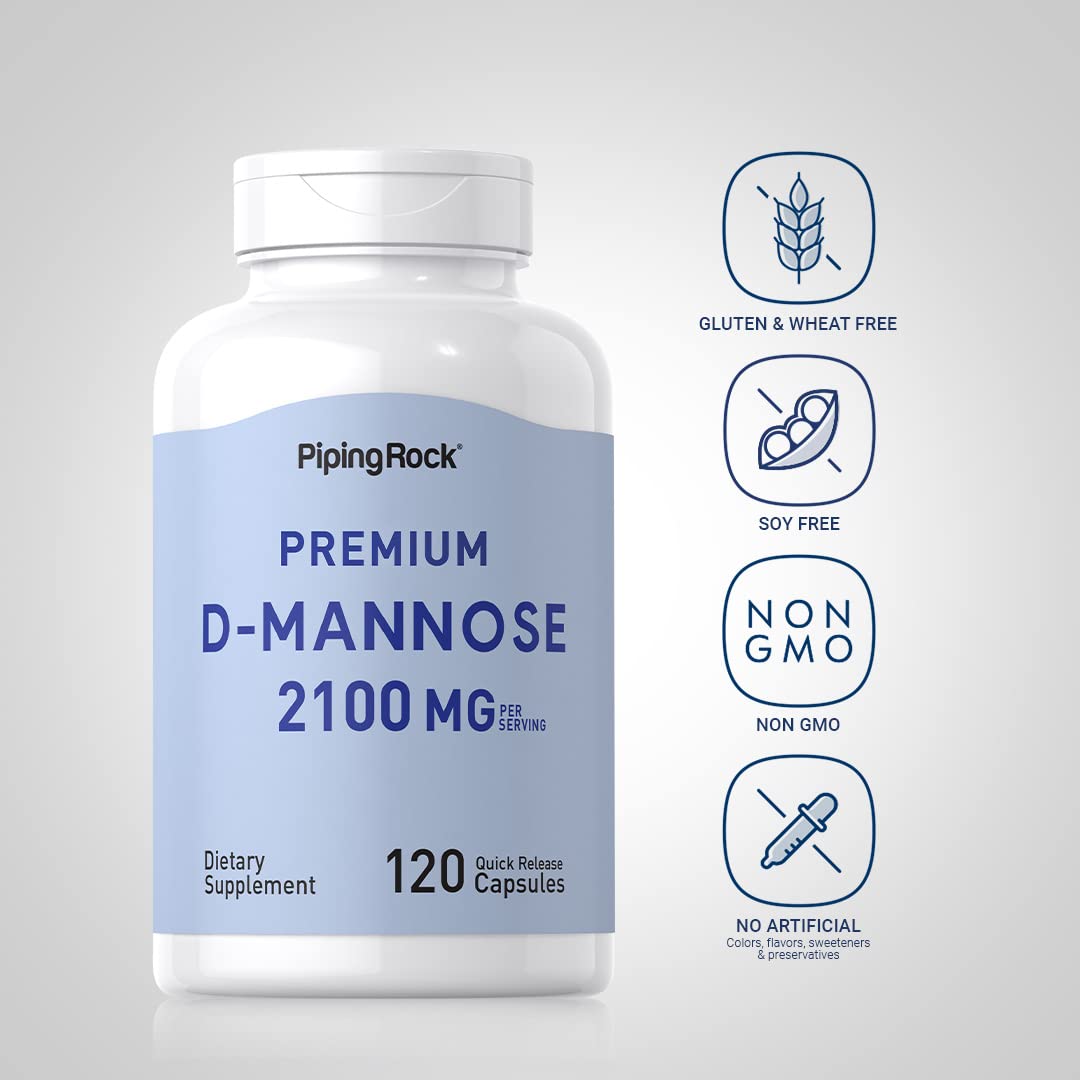 Piping Rock D-Mannose Capsules | 2100 mg | 120 Pills | Premium Dietary Supplement | Non-GMO, Gluten Free