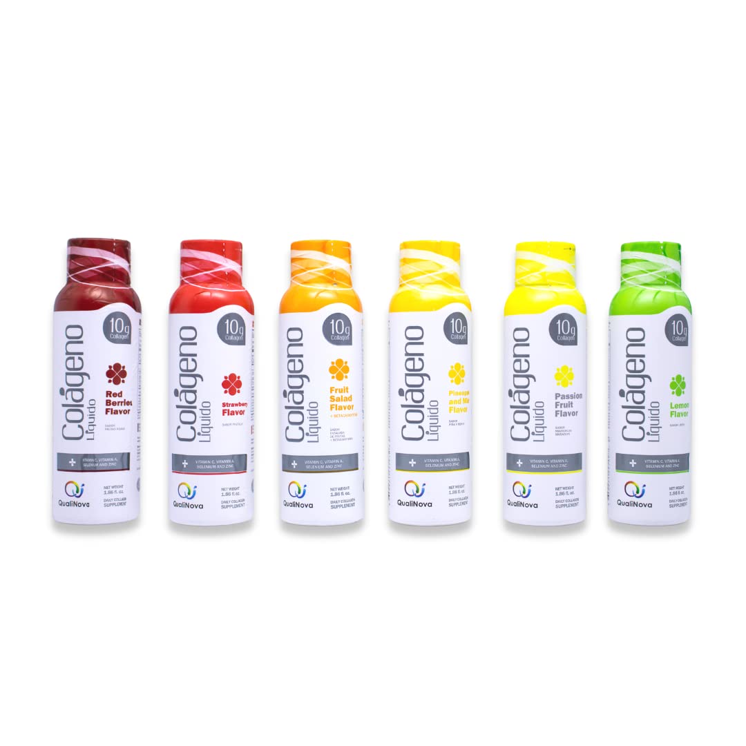 QUALINOVA Liquid Collagen Supplements Variety Pack for Women - Daily Dose of Tropical Flavors with Essential Nutrients (10g Collagen / 1.86 fl oz - 30 Count)
