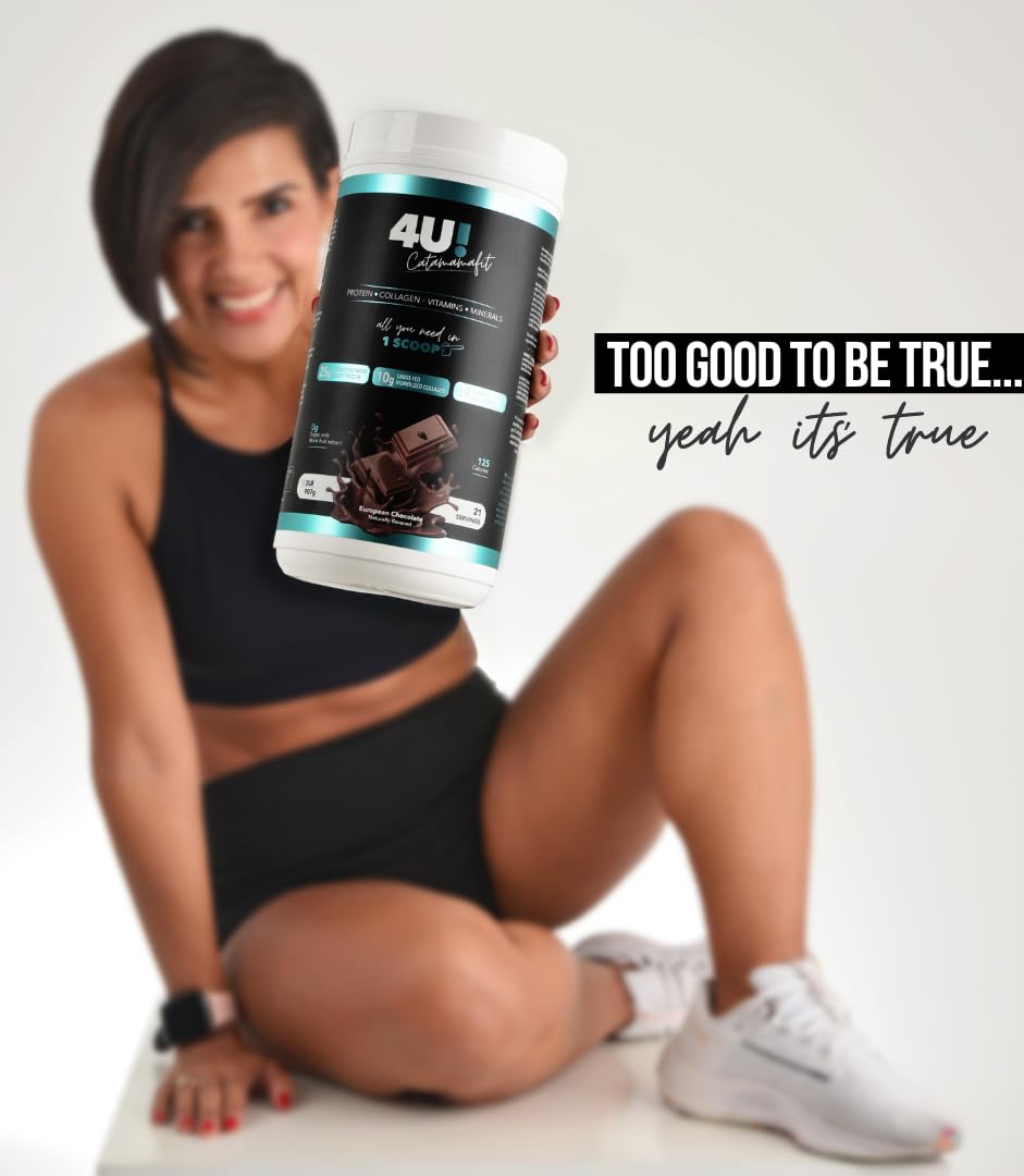 Catamamafit 4U! Chocolate Protein Powder, 25g Hydrolyzed Whey Isolate, 10g Hydrolyzed Collagen, 19 Vitamins & Minerals, No Sugar, Gluten Free, 2 lbs (907g)