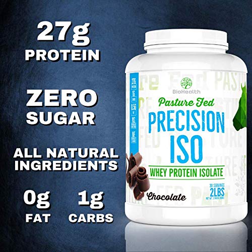Precision ISO Chocolate (5lb) | 27g Premium Pasture Fed Whey Protein Isolate + Amino Acids | 70 Servings | Zero Sugar | GMO Free