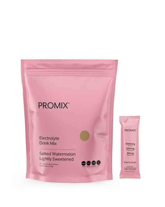 Promix Electrolytes Powder Hydration Packets | Himalayan Pink Salt, Magnesium, Potassium, Vitamin C | Salted Watermelon, Lightly Sweetened - 30 Count