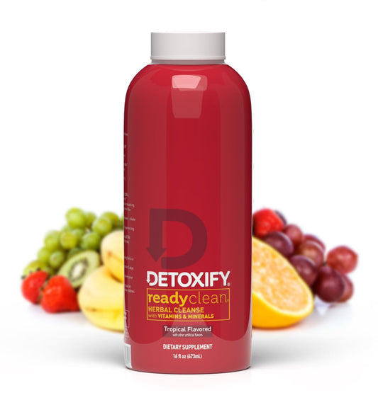 Detoxify - Ready Clean Herbal Cleanse - Tropical - 16 oz - Professionally Formulated Herbal Detox Drink - Enhanced with Milk Thistle Seed Extract & Burdock Root Extract - Plus Sticker.