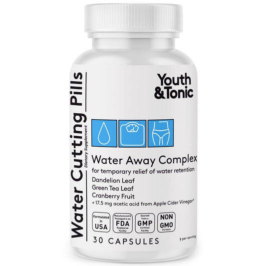 Youth & Tonic Water Cutting Pills - Natural Diuretic Complex for Temporary Water Gain, Swelling, Fluid Retention, Puffiness, Swollen Legs, Ankles, Arms, Puffy Eyes. for Men & Women with 30 Capsules