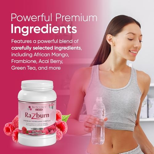 BioSource Labs Razburn Weight Management Supplement, Green Tea Extract, Caffeine & Botanical Blend, Energy & Metabolism Support Pills for Men & Women, 60 Capsules
