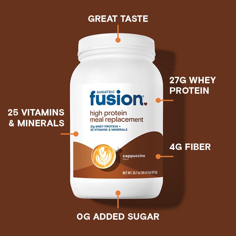 Bariatric Fusion Cappucino Meal Replacement 27g Protein Powder, 21 Serving Tub for Bariatric Surgery Patients Including Gastric Bypass and Sleeve Gastrectomy - No Gluten, Aspartame or Sugar