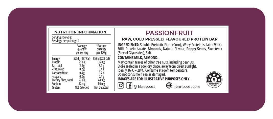 Fibre Boost Cold Pressed Passionfruit flavoured Protein Bar