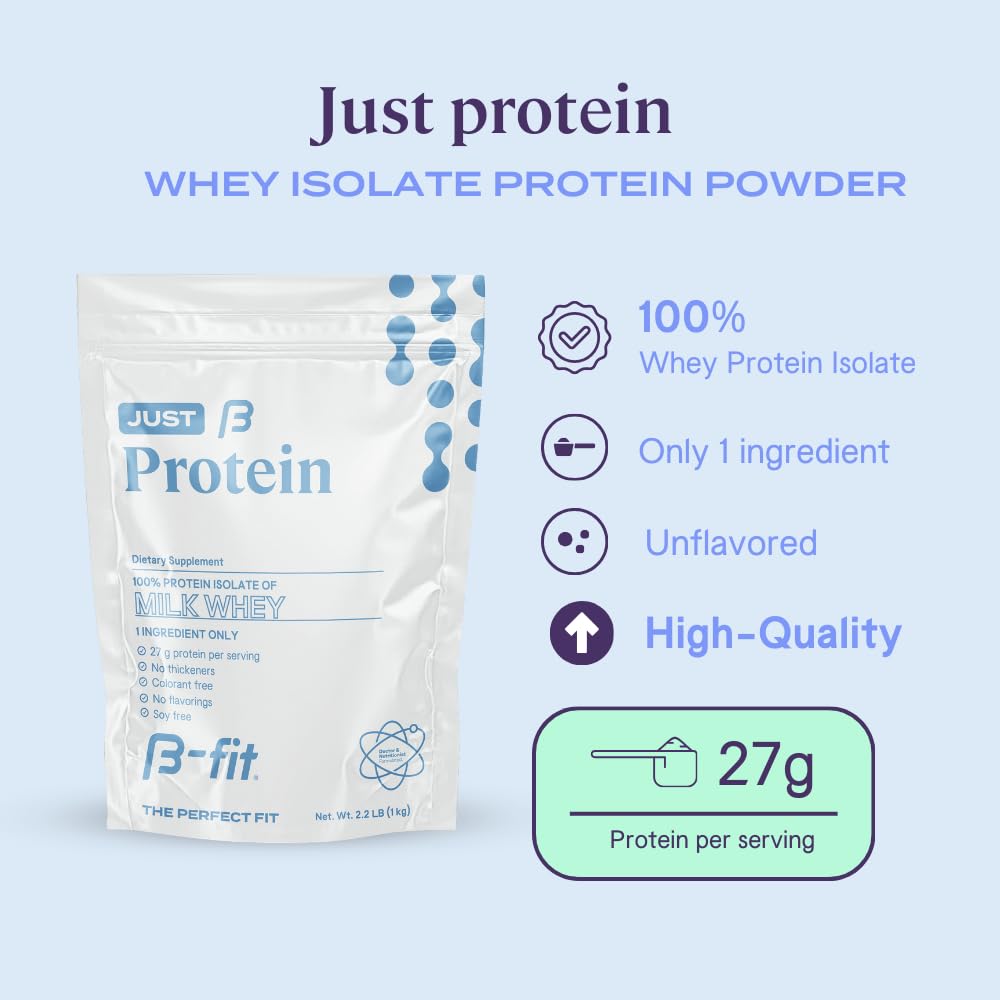 B-FIT B Just Protein 1kg - 33 Servings of Whey Isolate Protein Powder - Vegan Protein Shake - Unflavored - Supplement Ideal for Athletes - Gluten Free - Eco-Friendly Packaging
