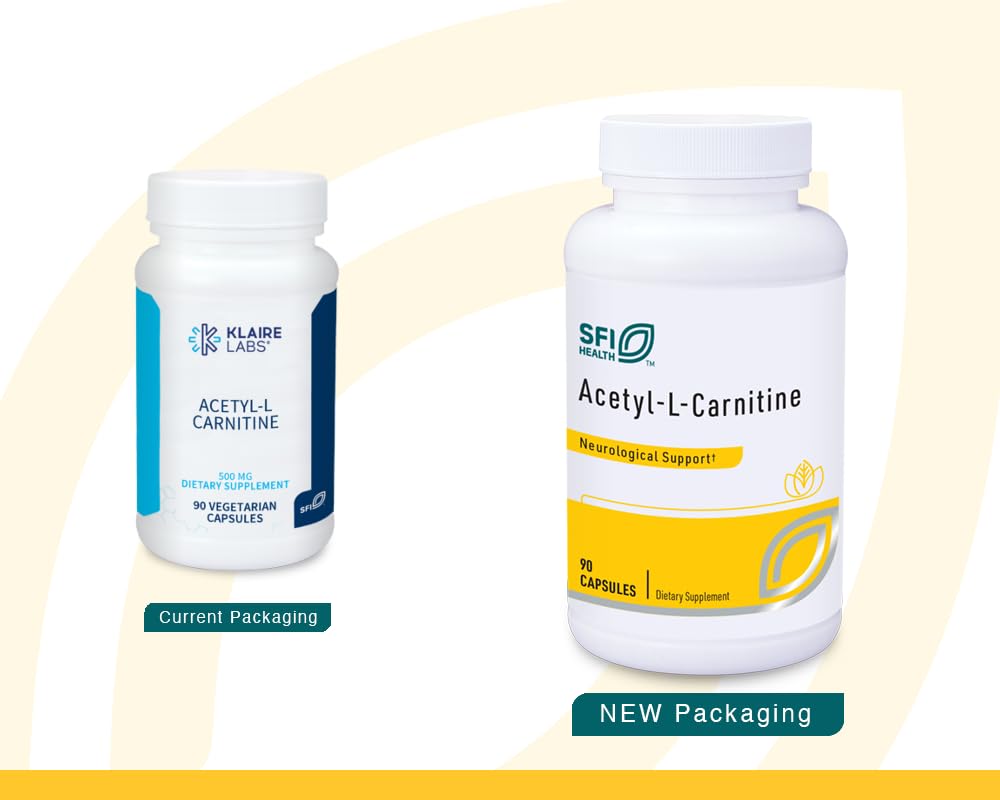 Klaire Labs Acetyl-L-Carnitine 500 mg - Hypoallergenic Acetyl L-Carnitine Supplement - Promotes Cognitive Health, Energy Production & Brain Support (90 Capsules)